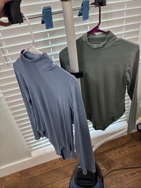Turtleneck Long Sleeve Bodysuits - Blue & Olive